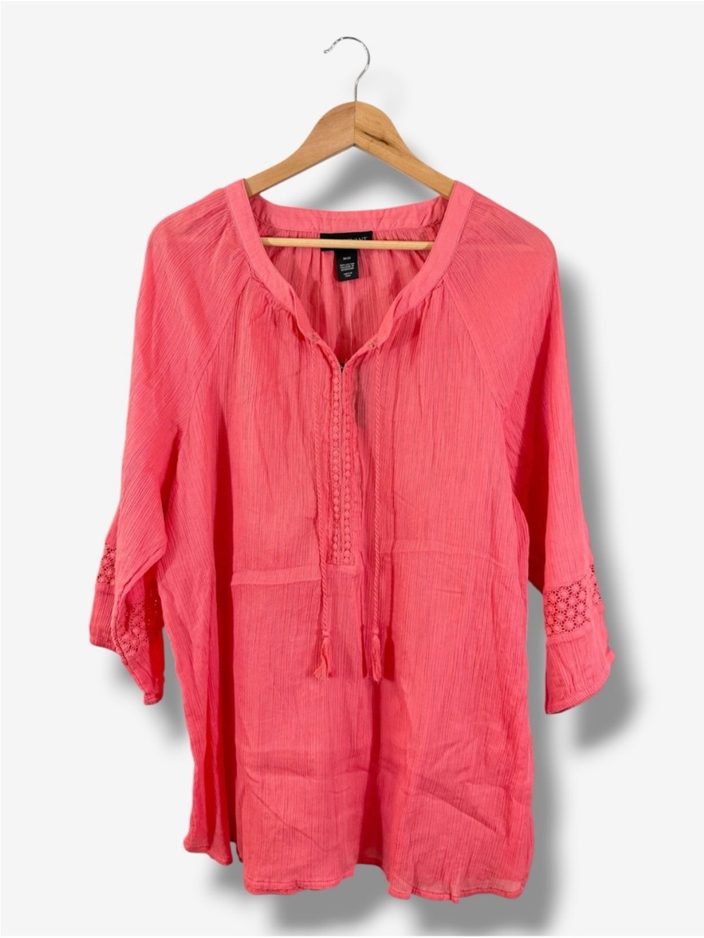 Lane Bryant Gauze Cotton Coral Tunic 18/20 Tassel Tie Neck Casual Swim Cover Up